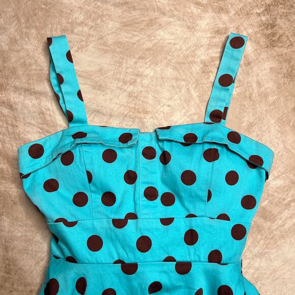 Vintage Y2K IXIA Polka Dot Rockabilly Mini Swing Dress Fit & Flare Blue Mod Twee - Picture 6 of 7